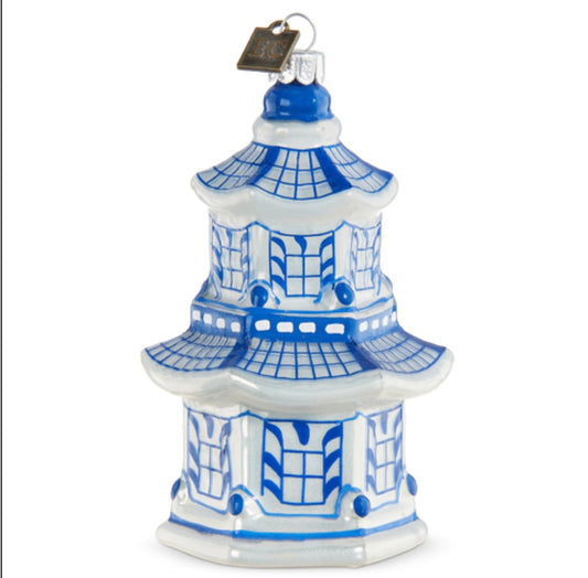 Chinoiserie Grandmillenial Pagoda Ornament Blue and White